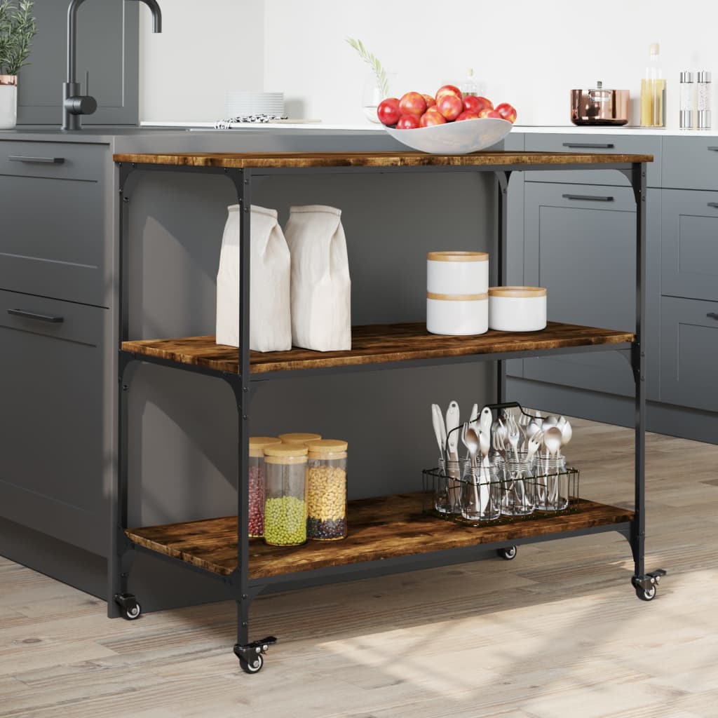 Carucior de bucatarie stejar fumuriu 102x50x95 lemn prelucrat — imaginea 4