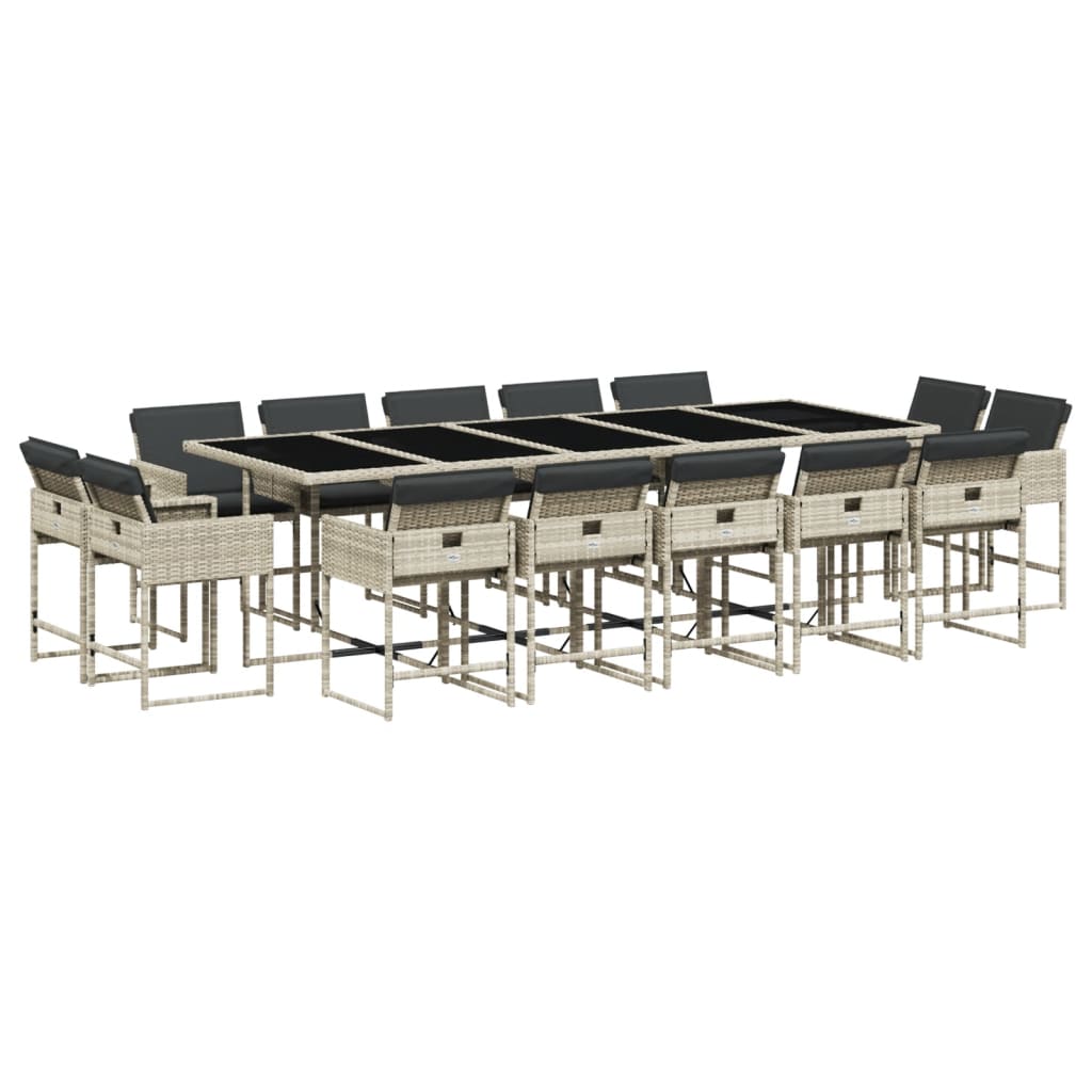 Set mobilier de gradina cu perne 15 piese gri deschis poliratan