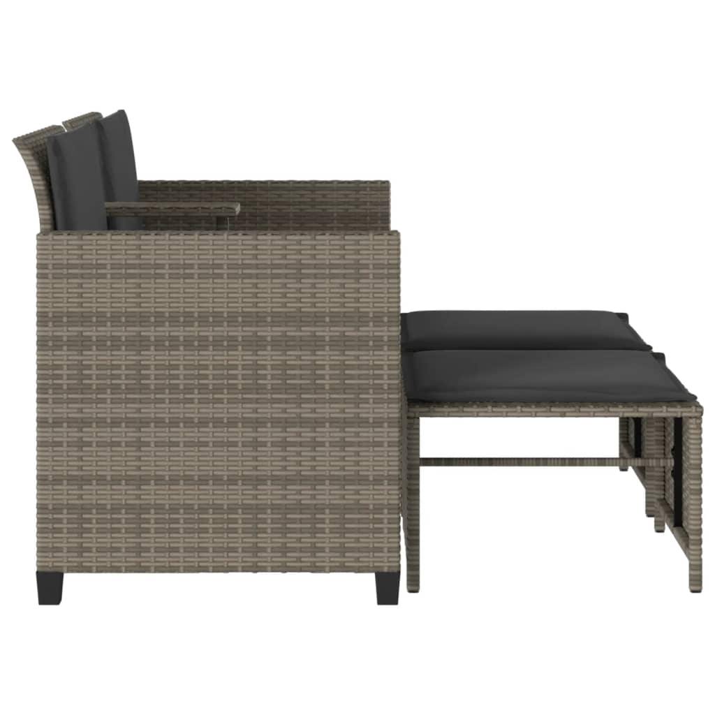 Canapea de gradina cu 2 locuri cu masa si scaune gri poliratan — imaginea 6
