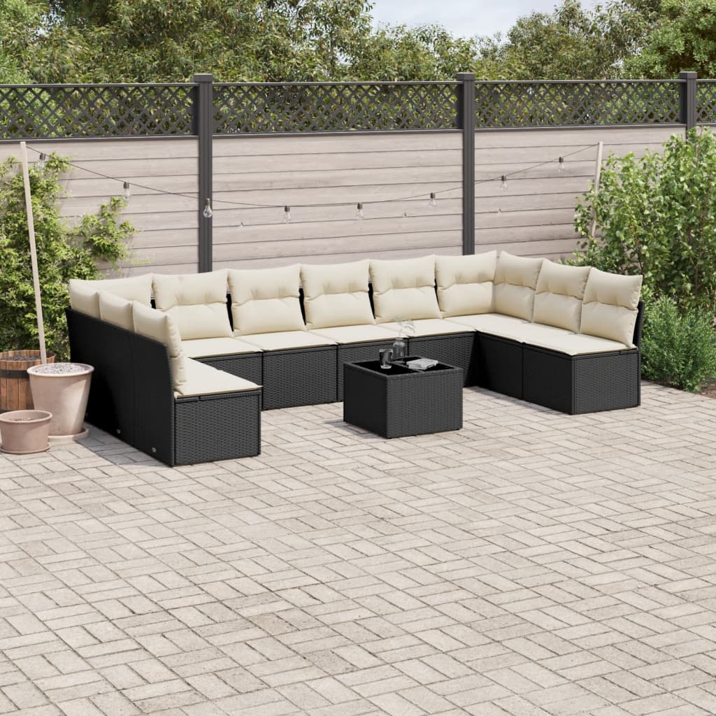 Set canapele de gradina cu perne, 11 piese, negru, poliratan — imaginea 2
