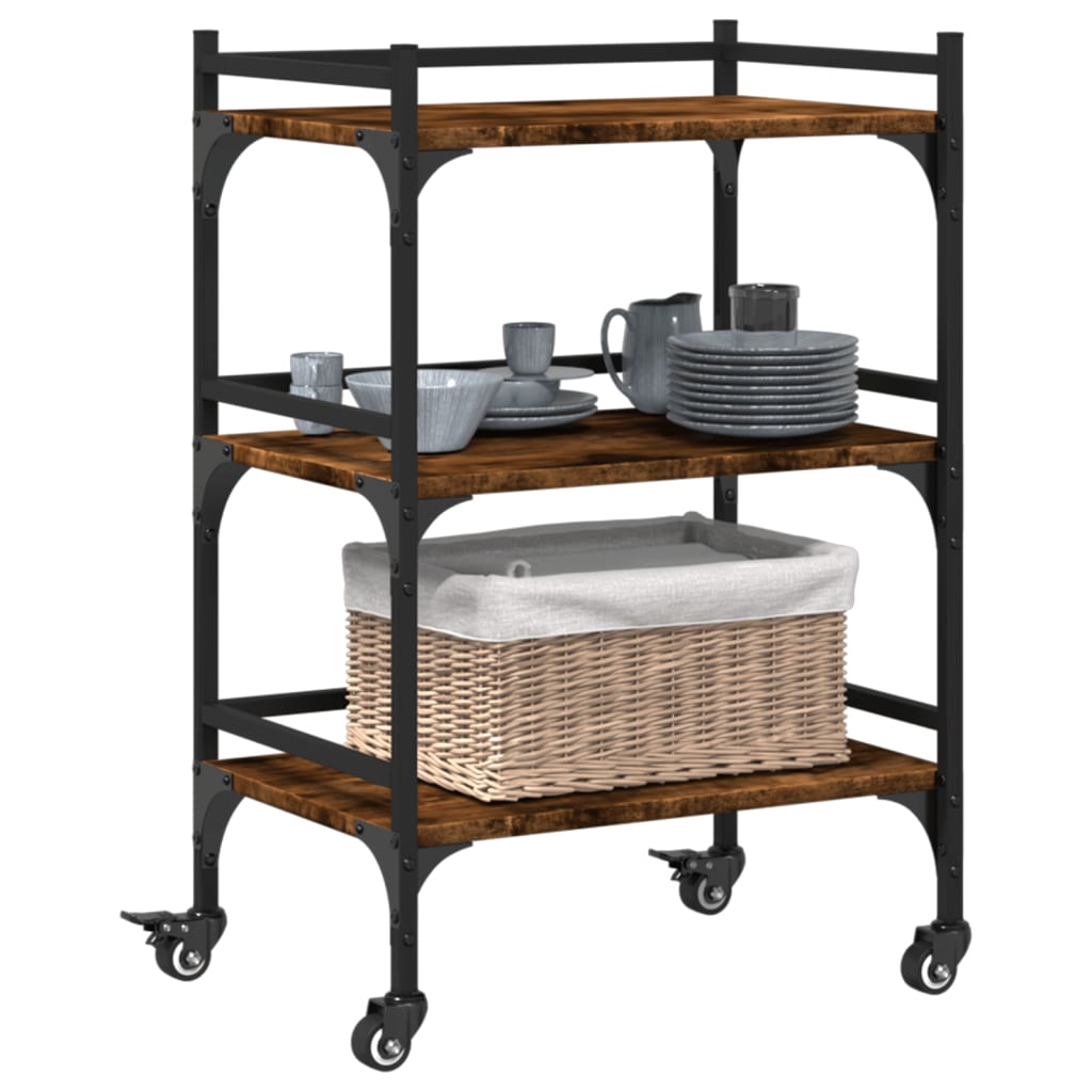 Carucior de bucatarie stejar fumuriu 50x35x75,5cm lemn prelucrat — imaginea 6