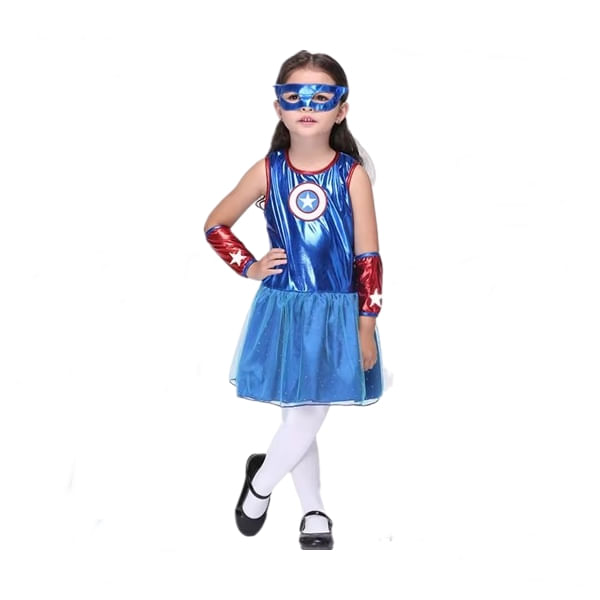 Costum Captain America fete, IdeallStore®, Albastru, 5-7 ani