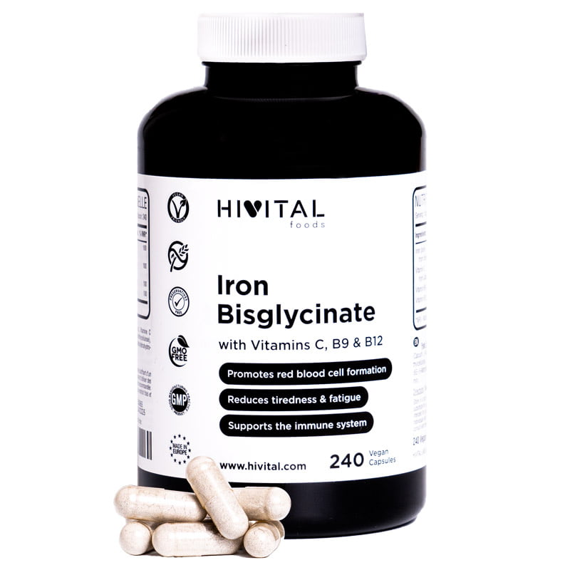 Fier Chelat(BISGLICINAT) cu vitaminele C, B9 si B12, 240 capsule vegane