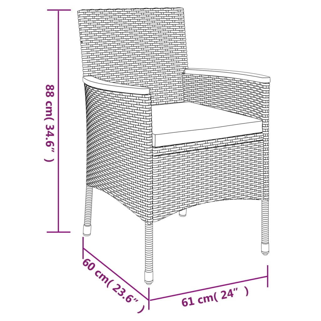 Set mobilier de gradina cu perne, 3 piese, negru, poliratan — imaginea 9