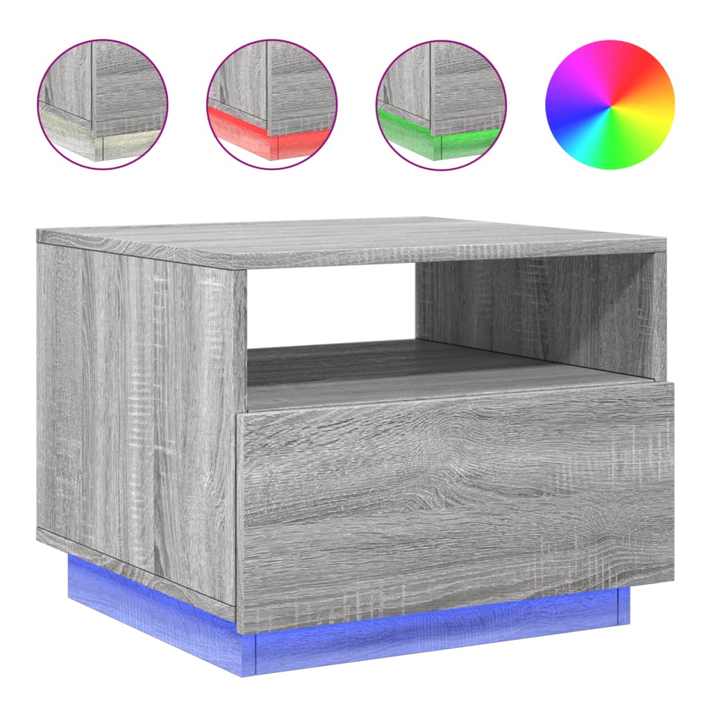 Masuta de cafea cu lumini LED, gri sonoma, 50x49x40 cm