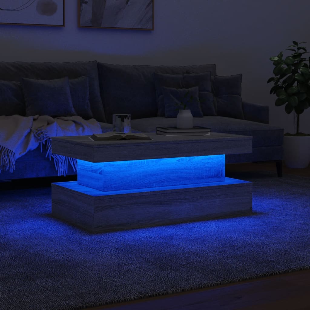 Masuta de cafea cu lumini LED, gri sonoma, 90x50x40 cm - imagine 5