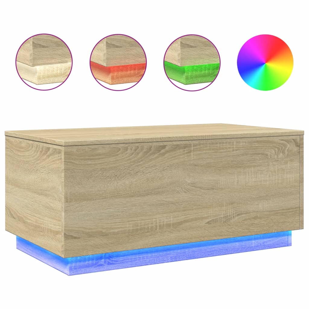 Masuta de cafea cu lumini LED, stejar sonoma, 90x50x40 cm