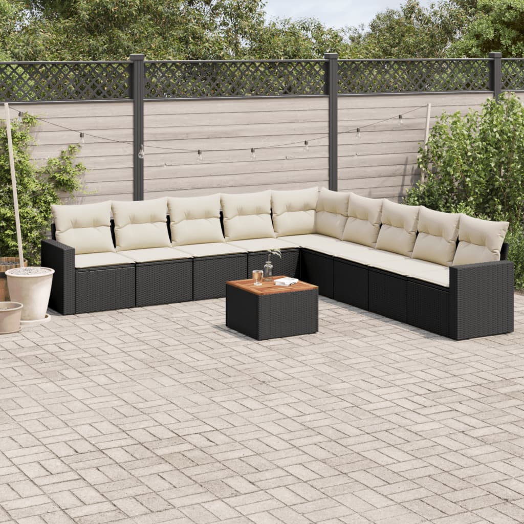 Set canapele de gradina cu perne, 10 piese, negru, poliratan — imaginea 2