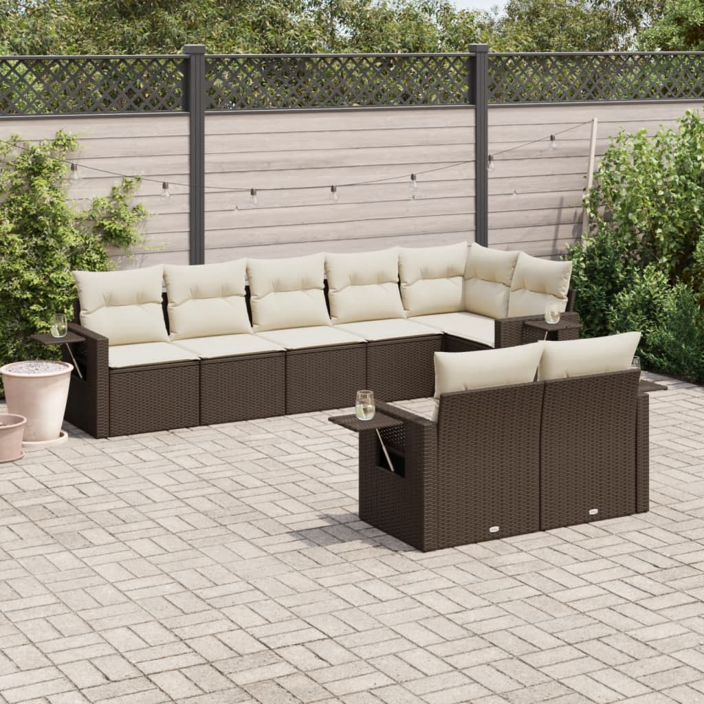 Set canapele de gradina cu perne, 8 piese, maro, poliratan — imaginea 2