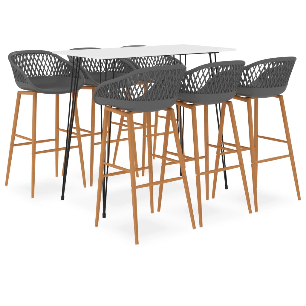 Set mobilier de bar, 7 piese, alb si gri