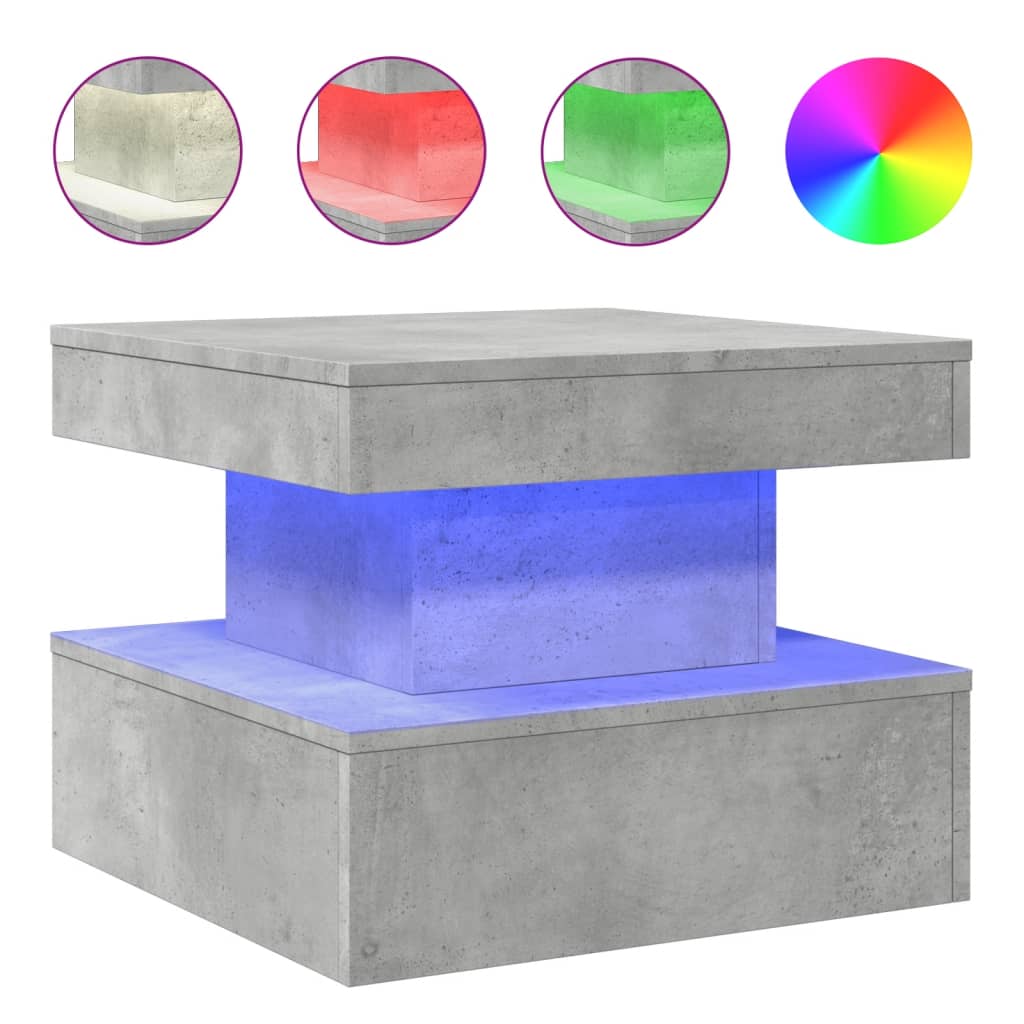 Masuta de cafea cu lumini LED, gri beton, 50x50x40 cm
