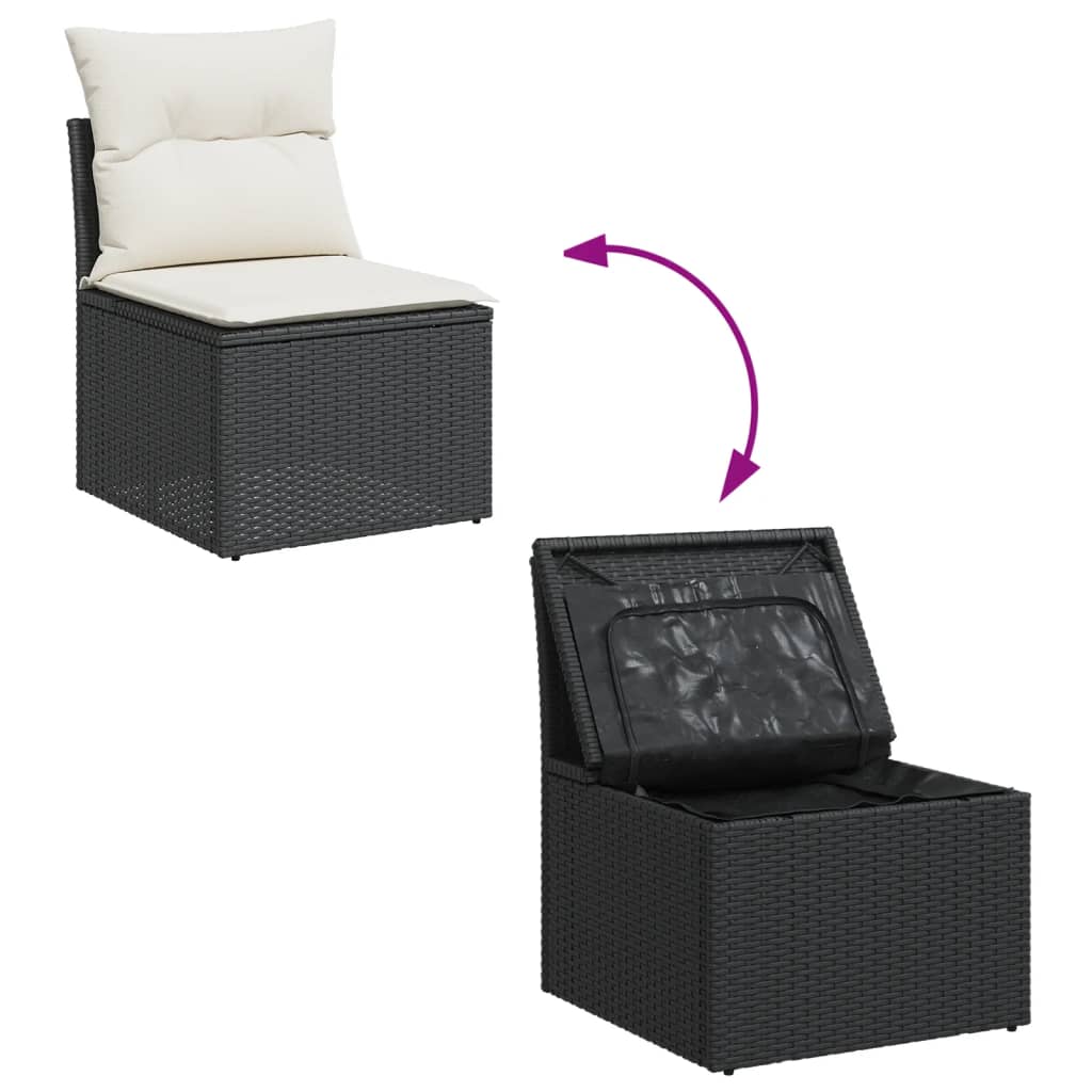 Set mobilier de gradina cu perne, 8 piese, negru, poliratan — imaginea 8
