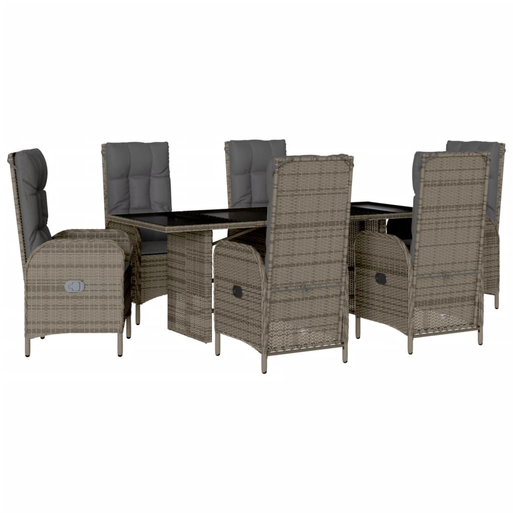 Set mobilier de gradina cu perne, 7 piese, gri, poliratan
