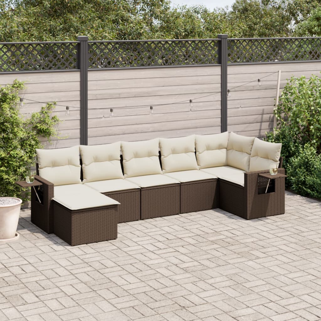 Set canapele de gradina cu perne, 7 piese, maro, poliratan — imaginea 2