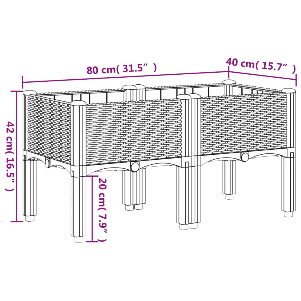 Jardiniera de gradina cu picioare, maro, 80x40x42 cm, PP — imaginea 7
