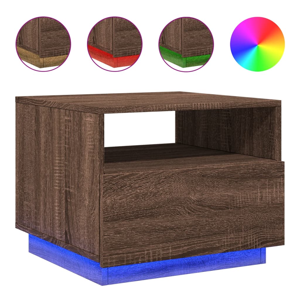 Masuta de cafea cu lumini LED, stejar maro, 50x49x40 cm
