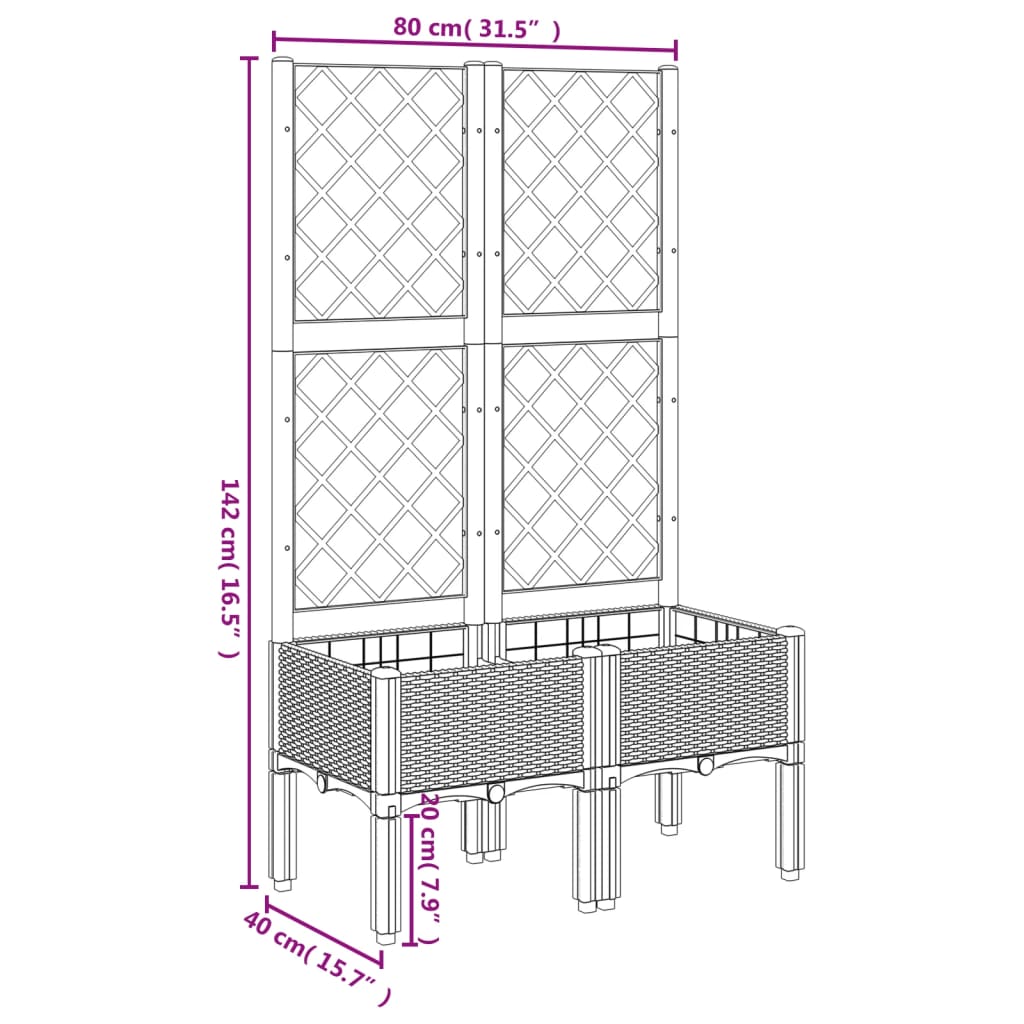 Jardiniera de gradina cu spalier, negru, 80x40x142 cm, PP — imaginea 8