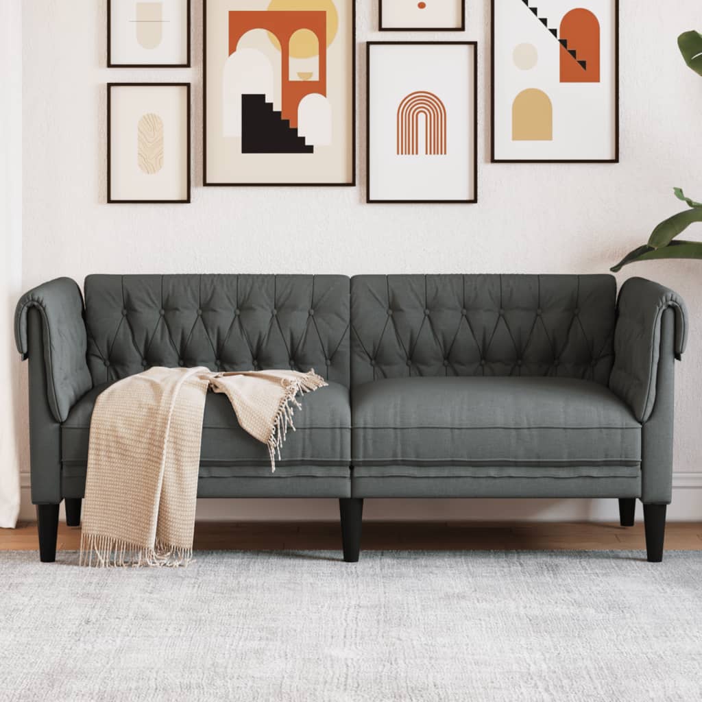 Canapea Chesterfield cu 2 locuri, gri inchis, material textil — imaginea 2