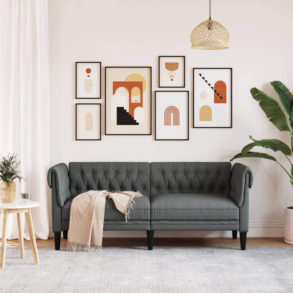 Canapea Chesterfield cu 2 locuri, gri inchis, material textil — imaginea 3