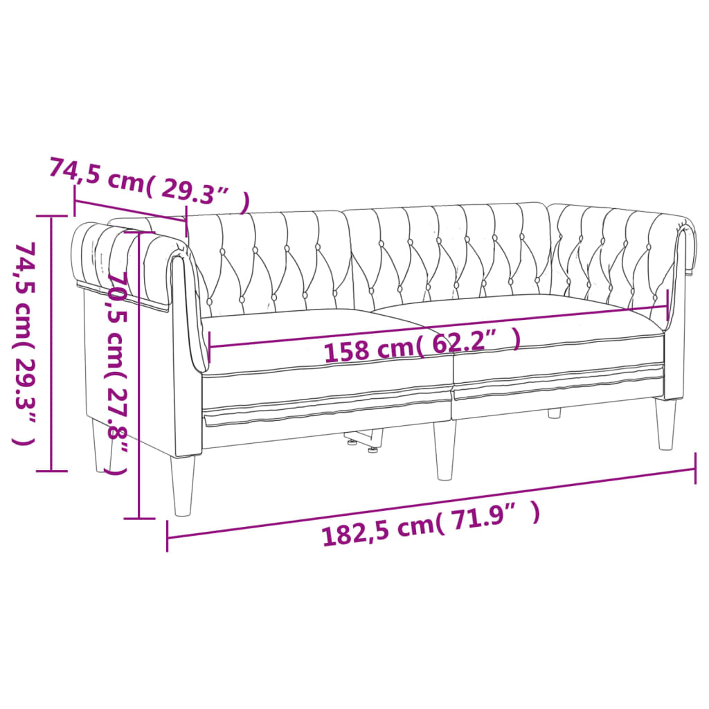 Canapea Chesterfield cu 2 locuri, gri inchis, material textil — imaginea 9