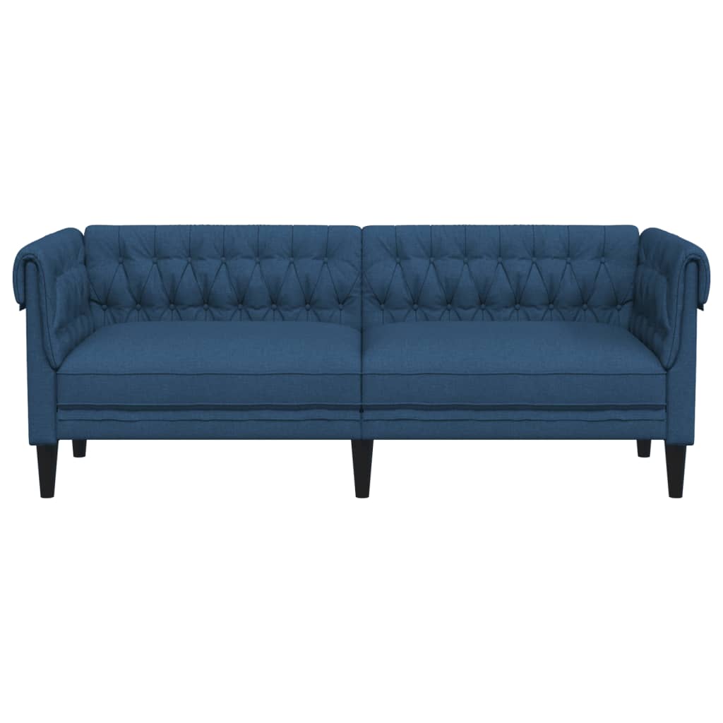 Canapea Chesterfield cu 3 locuri, albastru, material textil — imaginea 4