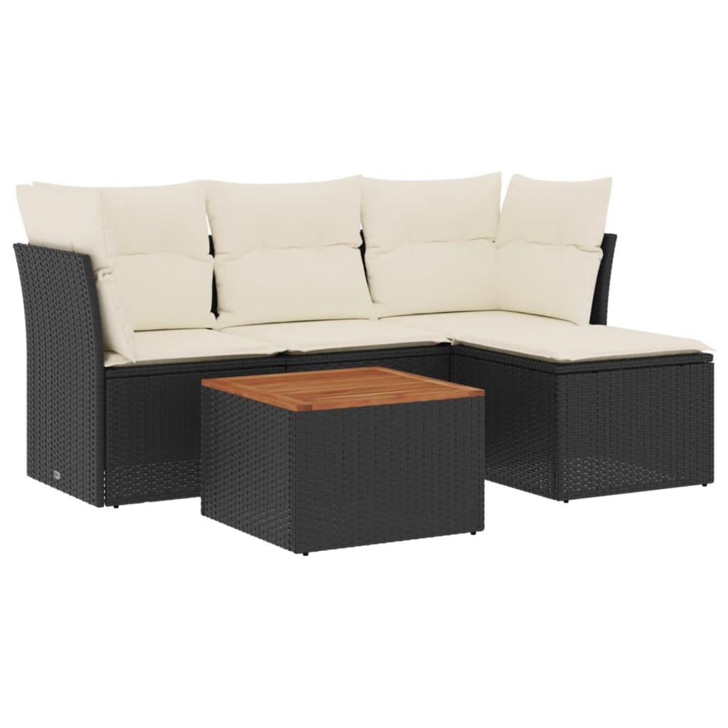 Set mobilier de gradina cu perne, 5 piese, negru, poliratan