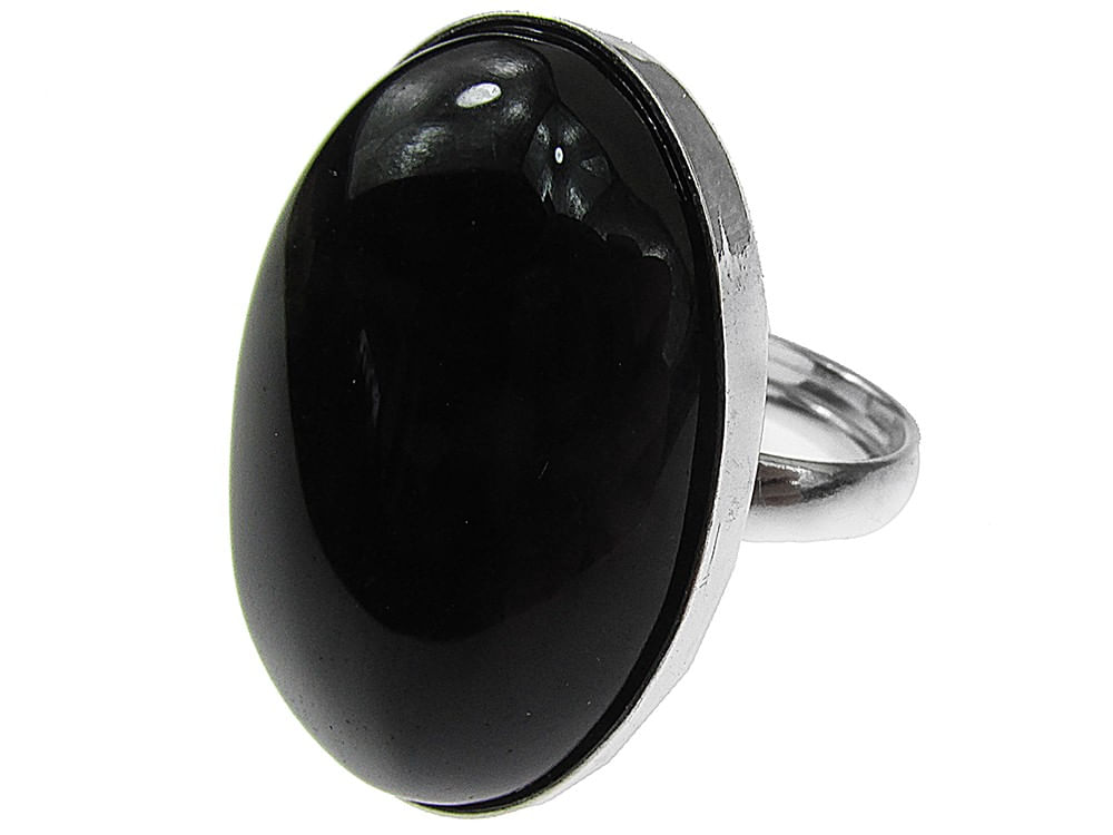 Inel argint reglabil masiv cu agat negru 25x18 MM