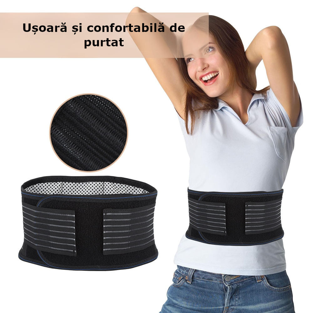 Centura lombara incalzitoare cu 20 magneti de turmalina pentru talie, abdomen, corectare postura, unisex, marime L - 2 | YEO