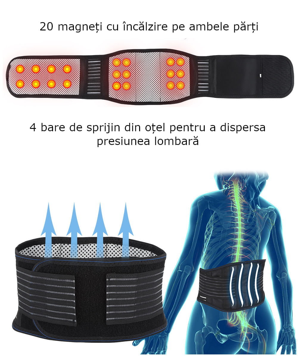 Centura lombara incalzitoare cu 20 magneti de turmalina pentru talie, abdomen, corectare postura, unisex, marime M - 4 | YEO