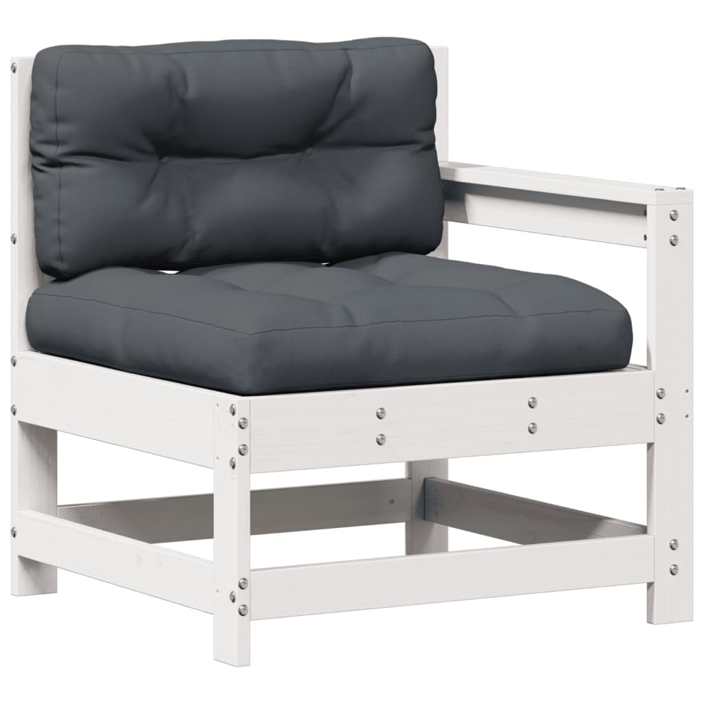 Set mobilier de gradina cu perne, 3 piese, alb, lemn masiv pin — imaginea 4
