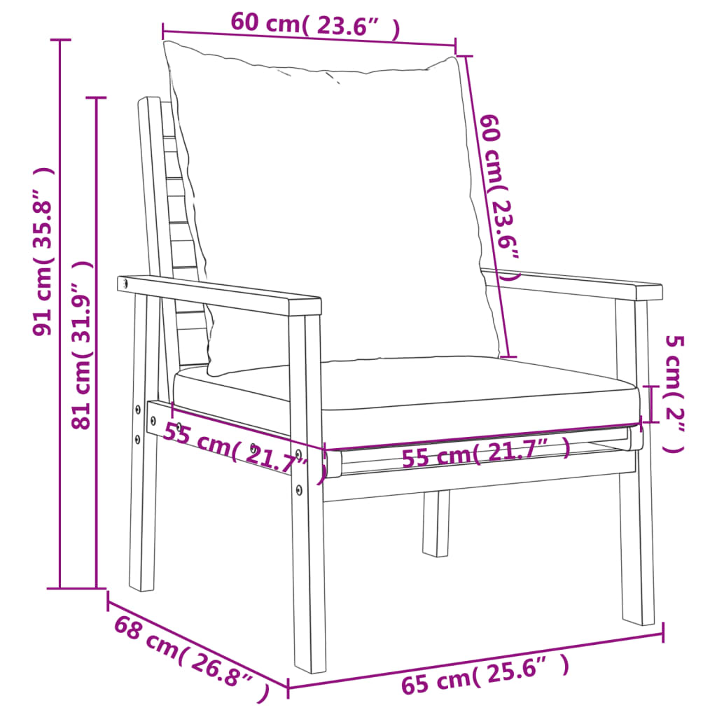 Set mobilier de gradina cu perne, 3 piese, lemn masiv acacia — imaginea 11