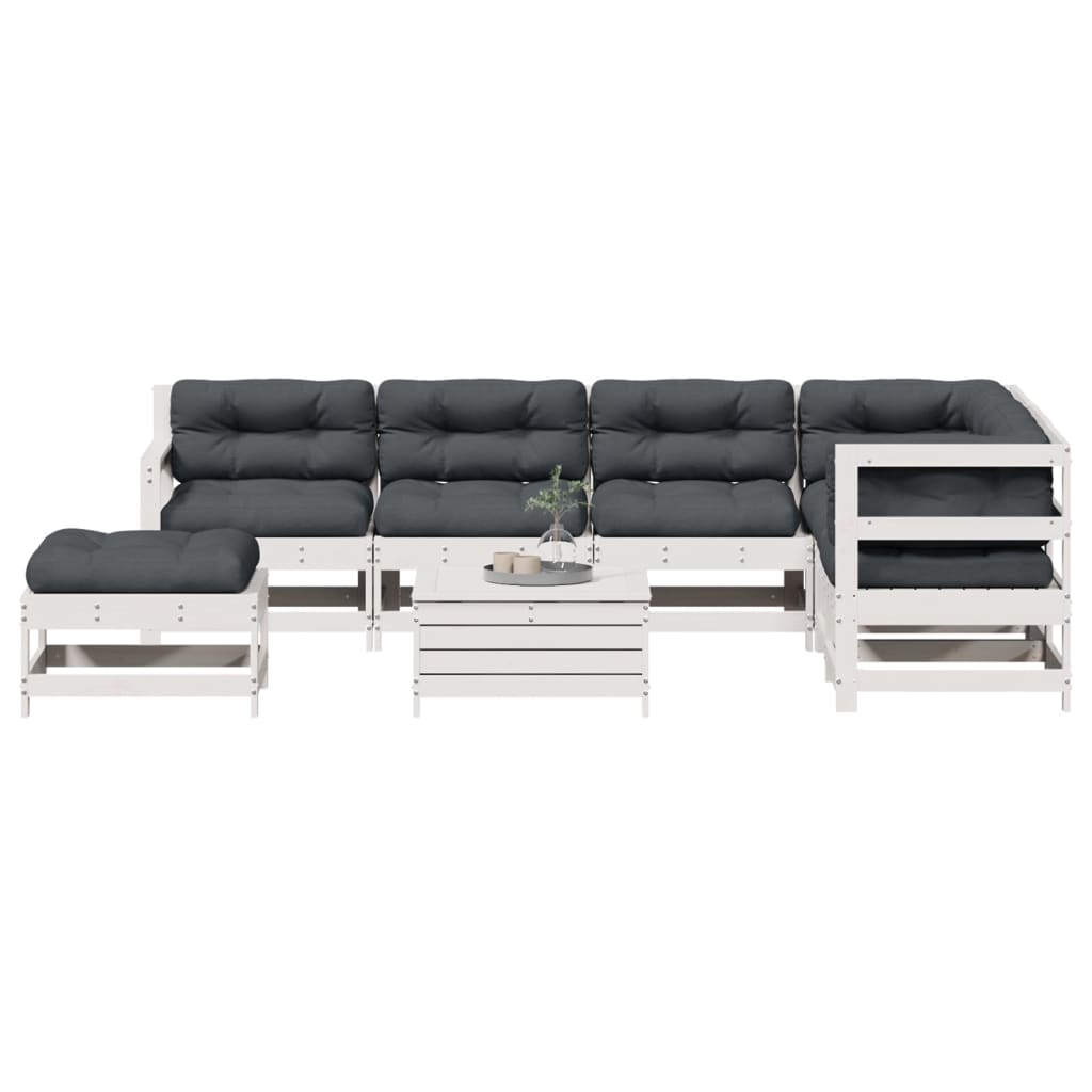 Set mobilier gradina cu perne, 8 piese, alb, lemn masiv de pin — imaginea 2