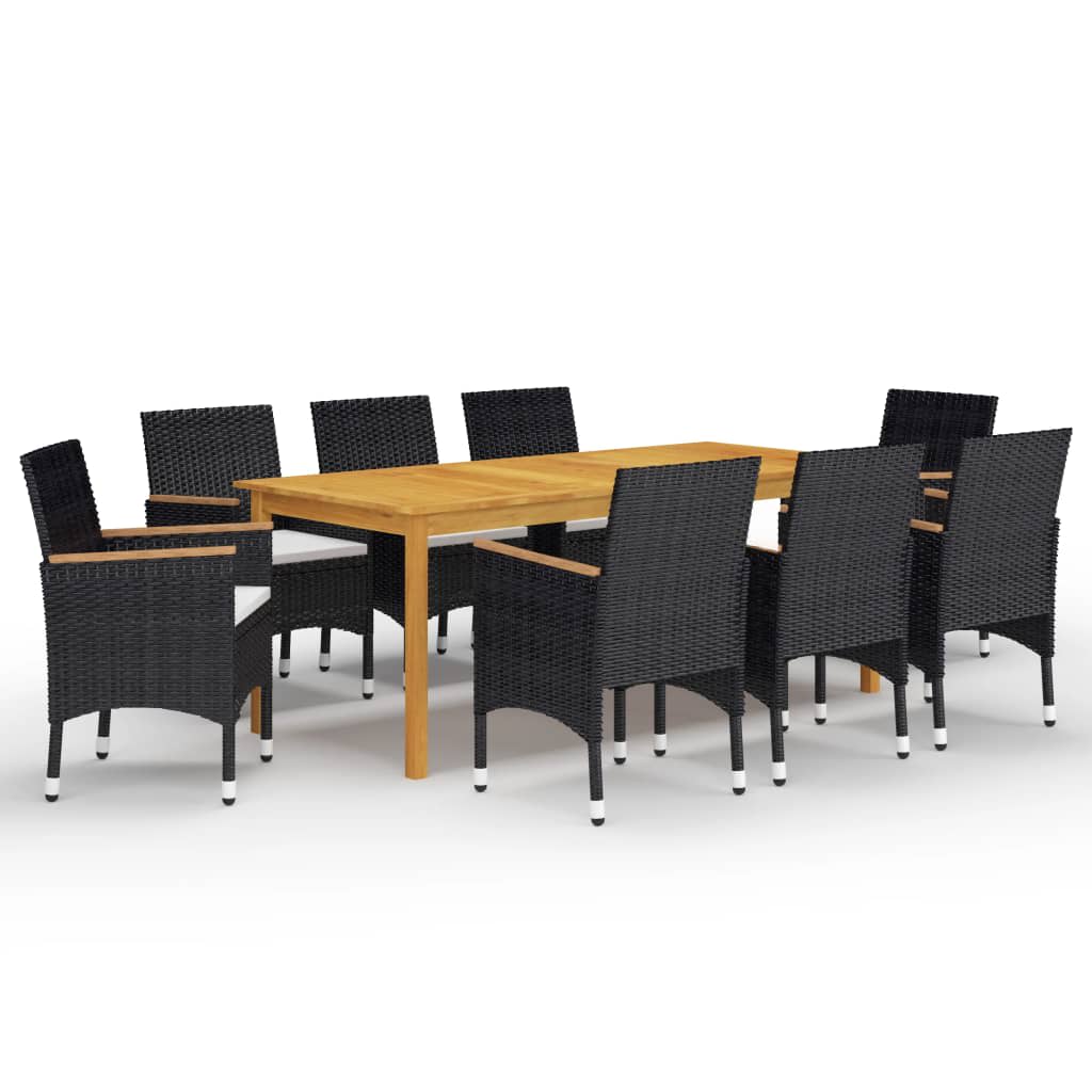 Set mobilier de gradina cu perne, 9 piese, negru