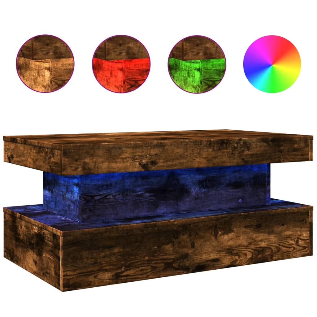 Masuta de cafea cu lumini LED, stejar sonoma, 90x50x40 cm