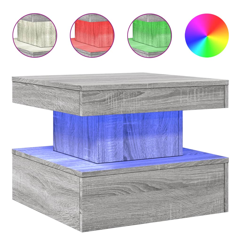 Masuta de cafea cu lumini LED, gri sonoma, 50x50x40 cm