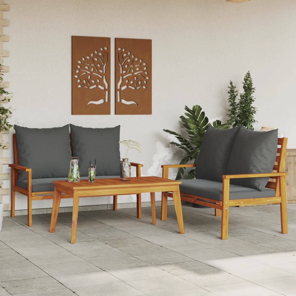 Set mobilier de gradina cu perne, 3 piese, lemn masiv acacia — imaginea 2