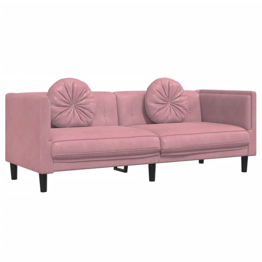 Set canapea cu perne, 3 piese, roz, catifea — imaginea 6