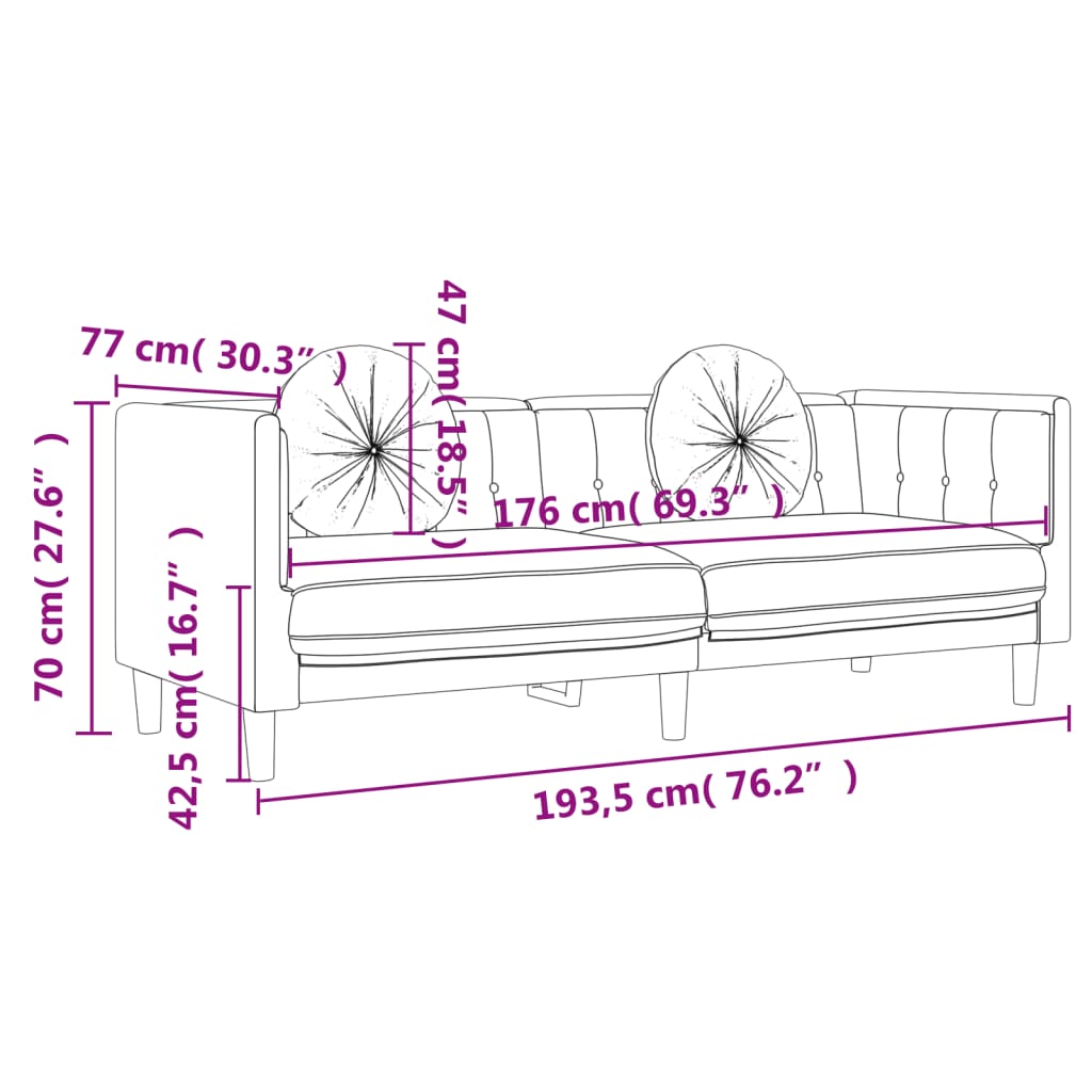 Set canapea cu perne, 3 piese, roz, catifea — imaginea 11