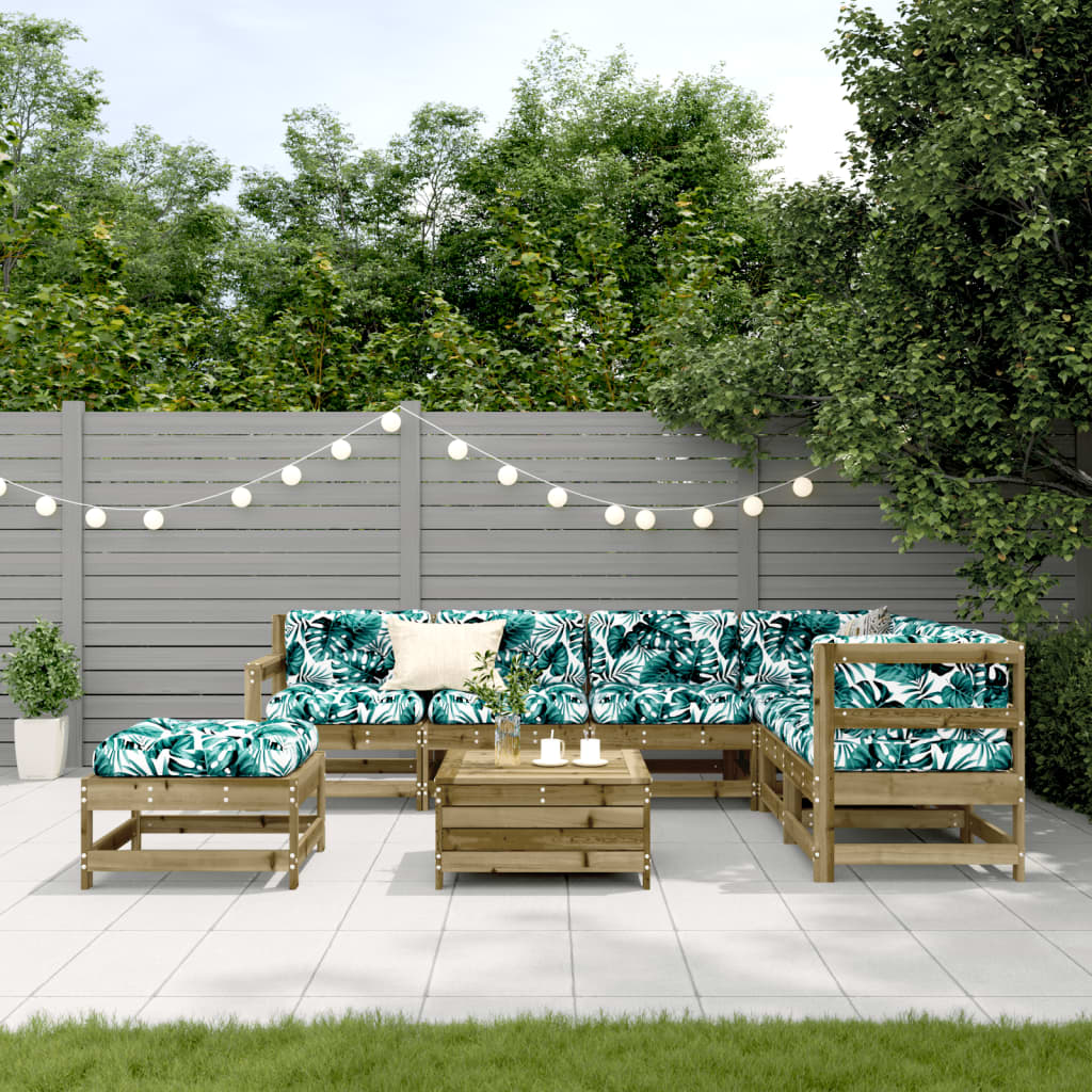 Set mobilier de gradina cu perne, 8 piese, lemn de pin tratat — imaginea 3