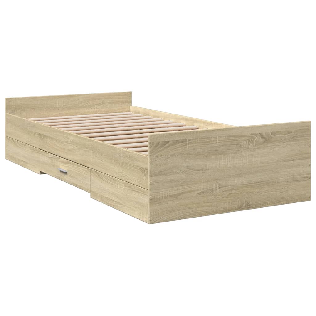 Cadru de pat cu sertare stejar sonoma 75x190 cm lemn prelucrat