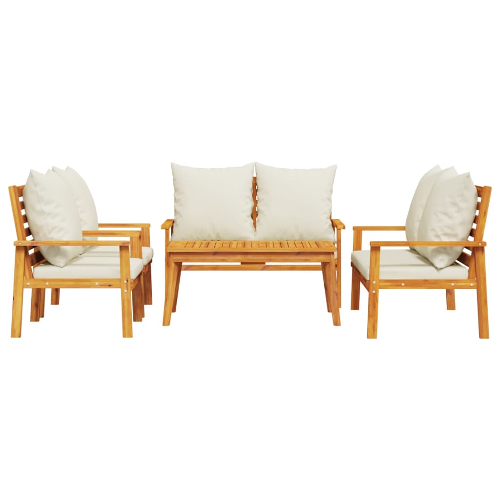 Set mobilier de gradina cu perne, 5 buc., lemn masiv acacia — imaginea 3