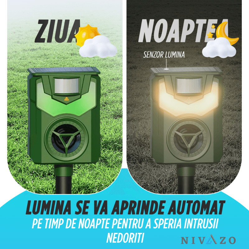 Dispozitiv cu ultrasunete anti-daunatori, Nivazo AR33, acumulator 600mAh, 5 moduri functionare, acoperire 110, incarcare solara, verde inchis - 1 | YEO