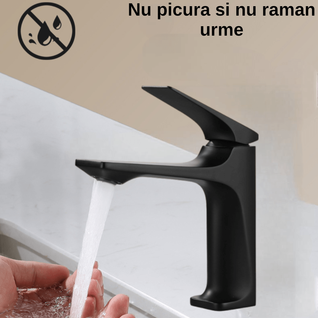 Baterie Lavoar BiXXBi Bath X, Cupru, Aerator Newport, Cartus Ceramic, Premium, Design Modern, Negru - 2 | YEO