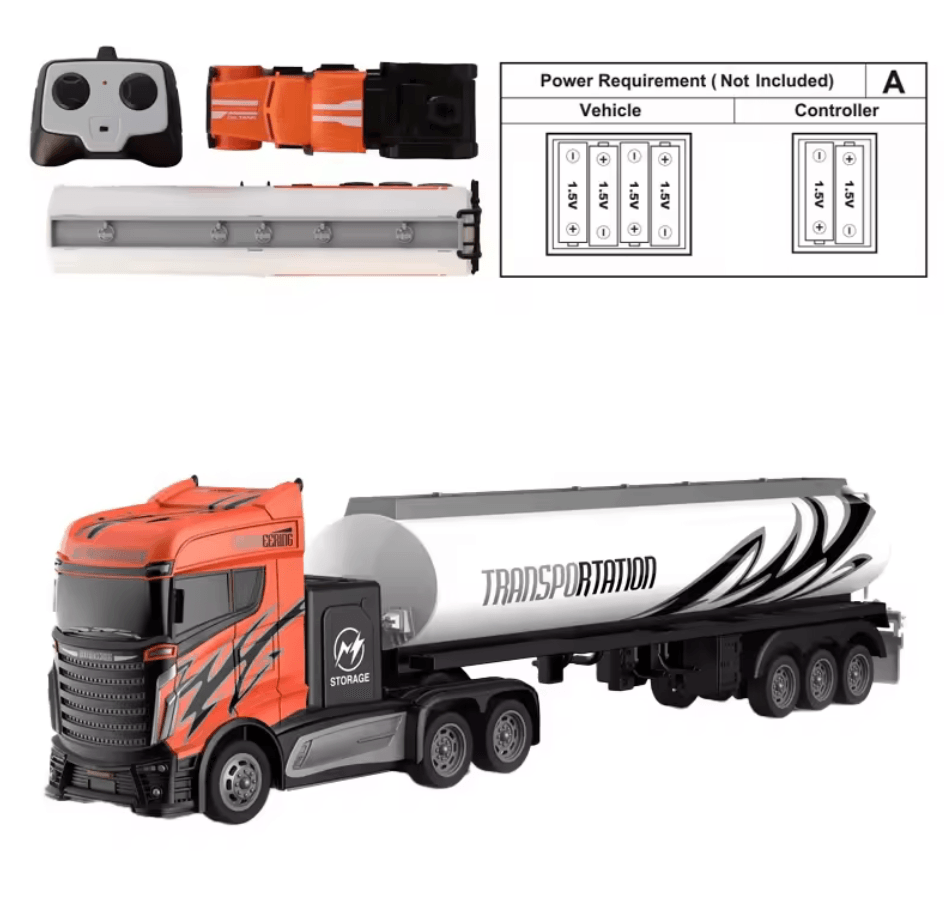 Camion semiremorca Cisterna cu telecomanda, incarcare USB, acumulator inclus, 45x7x10cm