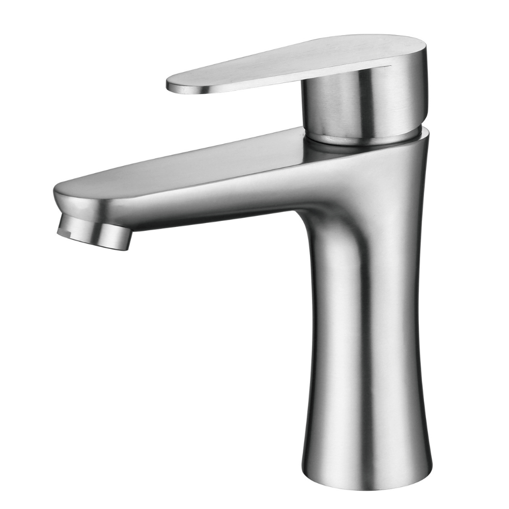 Baterie sanitara MaGeCa® pentru lavoar, Otel inoxidabil, Racorduri incluse, Design modern, 15 cm inaltime, Argintiu — imaginea 2