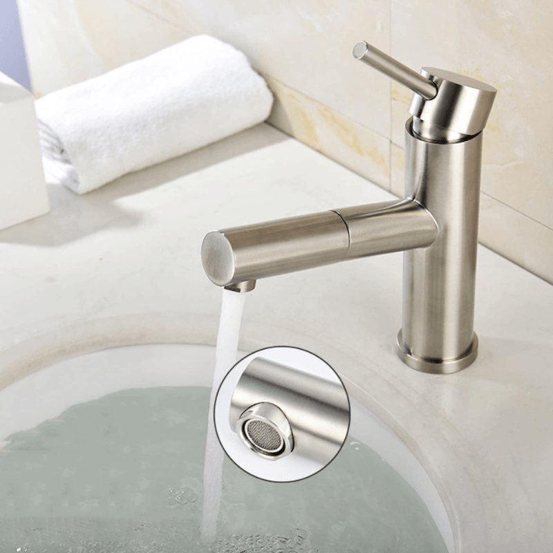 Baterie chiuveta MaGeCa® cu dus extractabil din otel inoxidabil, Racorduri si accesorii incluse, Design modern, Silver — imaginea 5