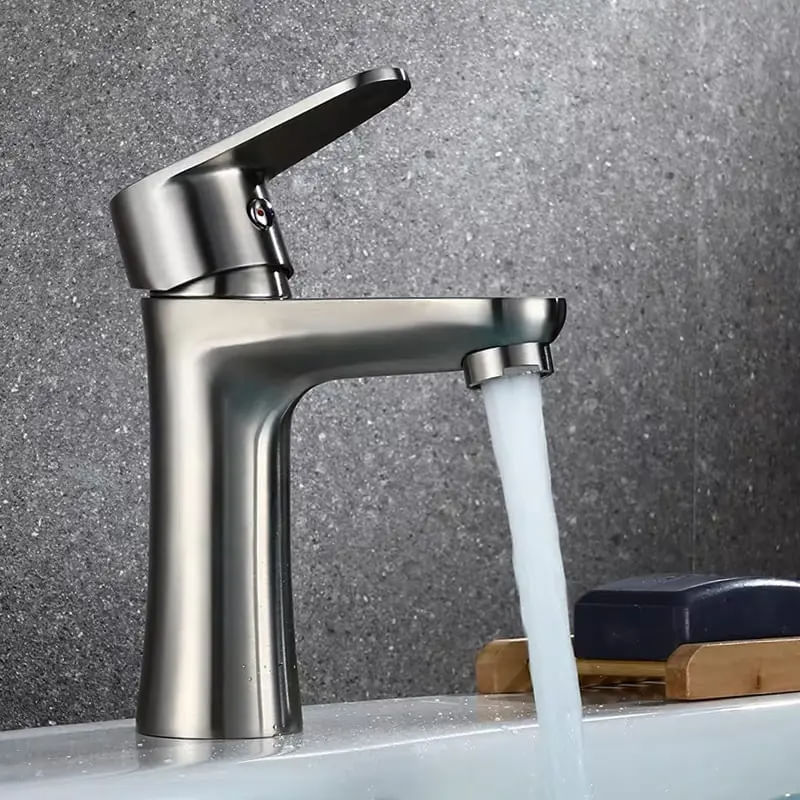 Baterie sanitara MaGeCa® pentru lavoar, Otel inoxidabil, Racorduri incluse, Design modern, 15 cm inaltime, Argintiu — imaginea 5