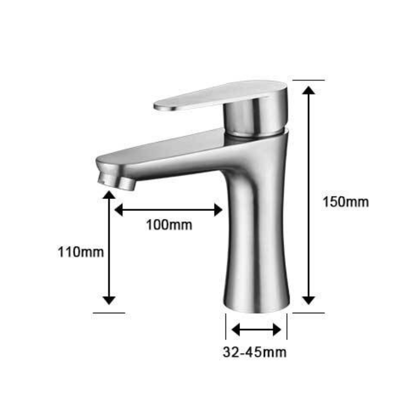 Baterie sanitara MaGeCa® pentru lavoar, Otel inoxidabil, Racorduri incluse, Design modern, 15 cm inaltime, Argintiu — imaginea 6