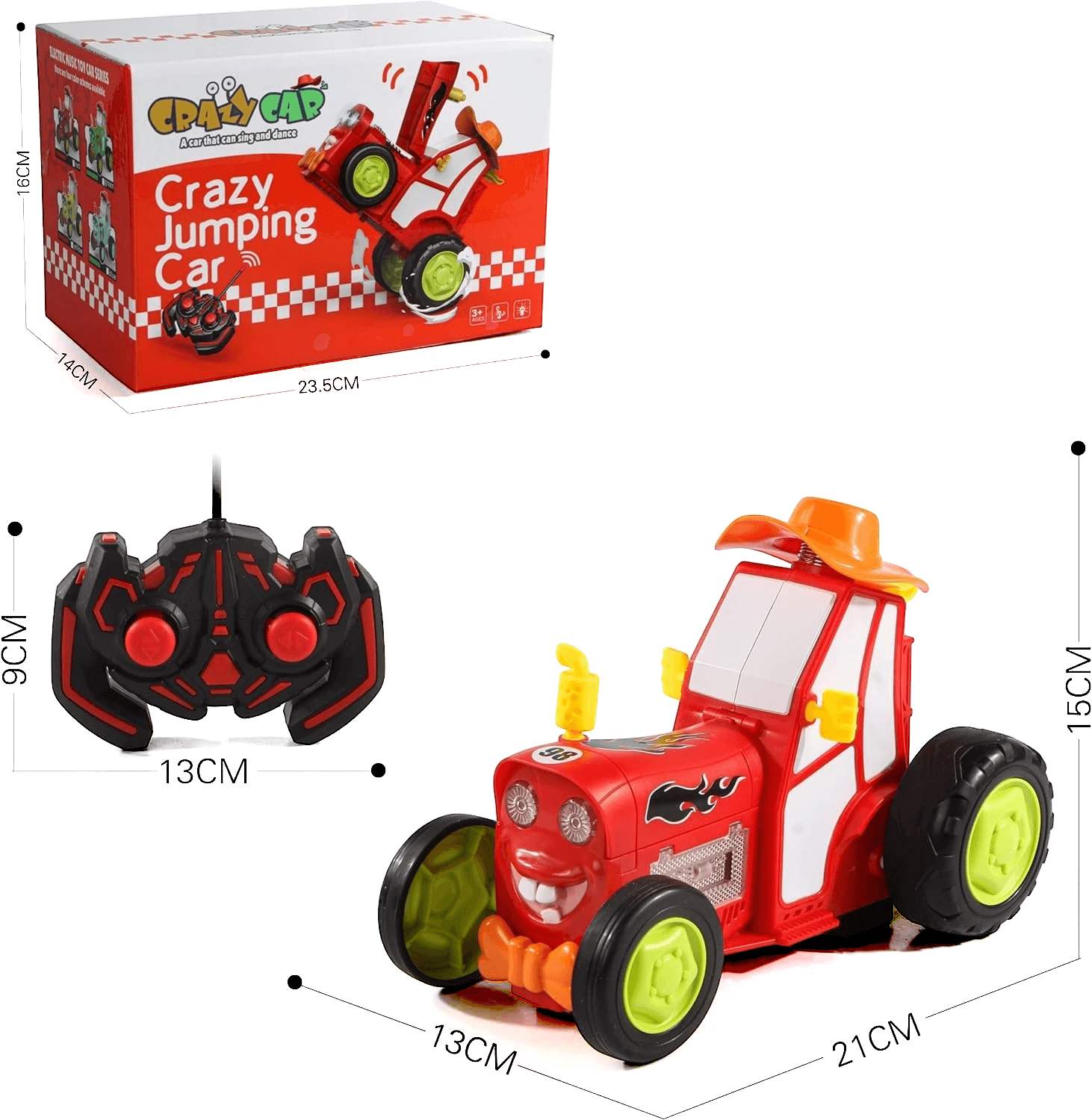 Jucarie tractor muzical, dansator, cu lumini, kidsNplay, USB, 21X13X15 cm, plastic, rosu - imagine 3