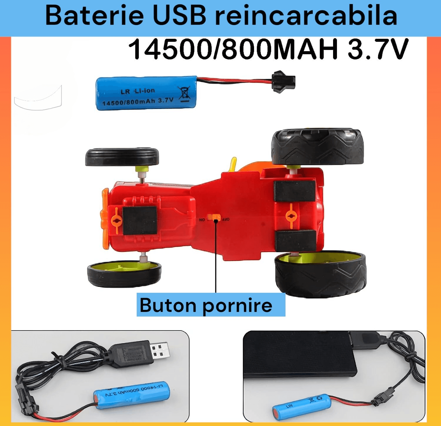 Jucarie tractor muzical, dansator, cu lumini, kidsNplay, USB, 21X13X15 cm, plastic, rosu - imagine 4